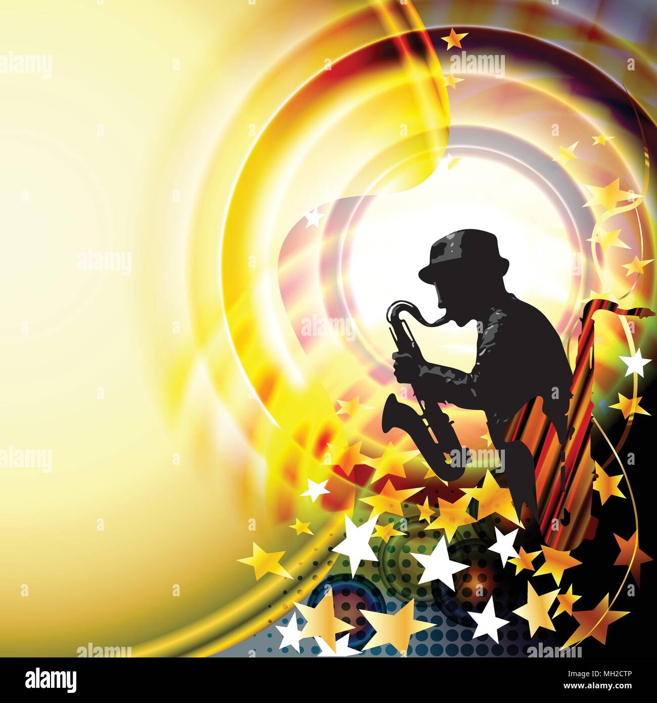 Jazz music festival background with saxophone player Stock Vector