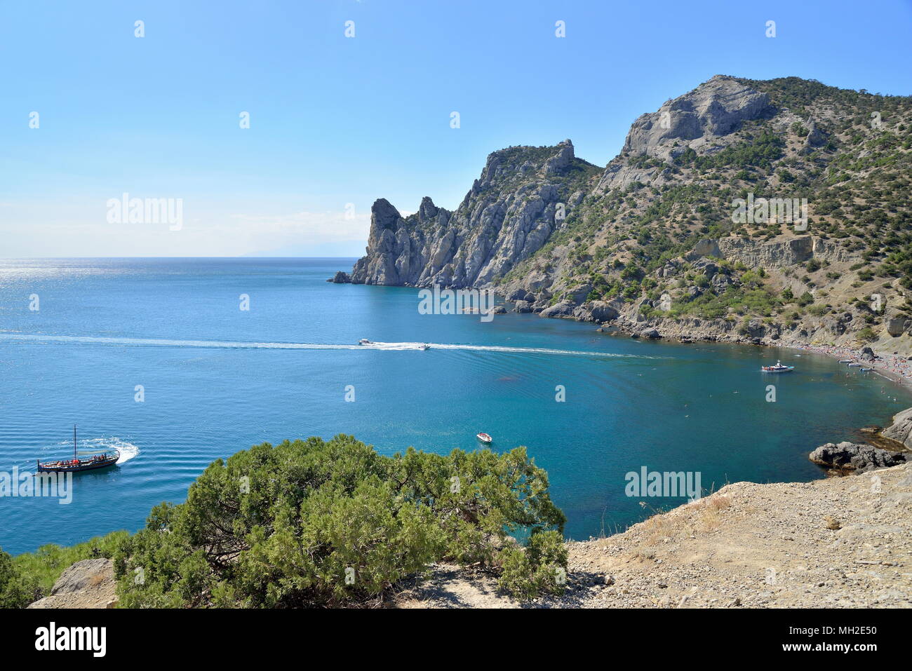 The sea from the high Bank. New World. Crimea. Sudak Stock Photo