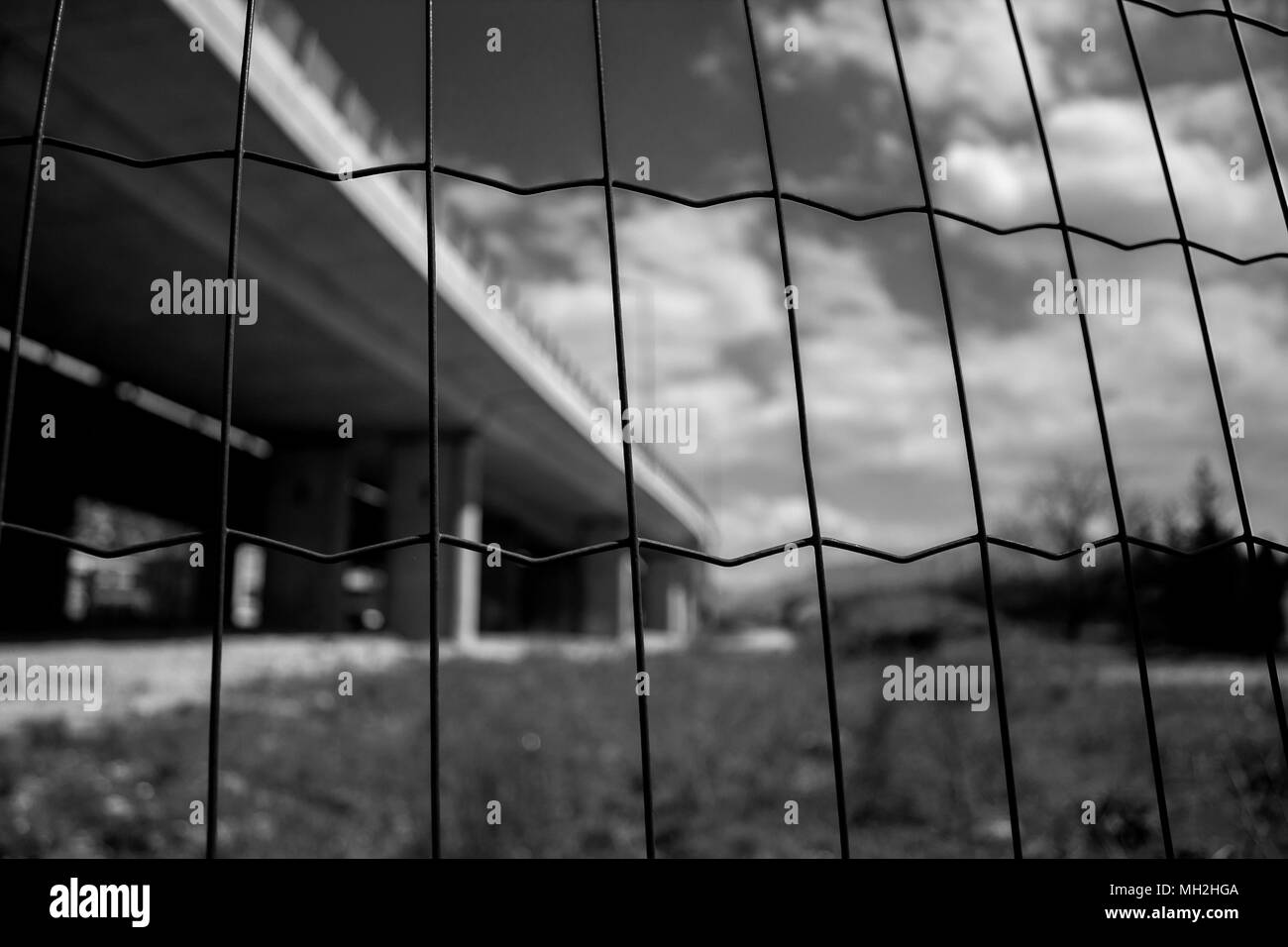 Close up of a fence with blurred background in black and white Stock ...