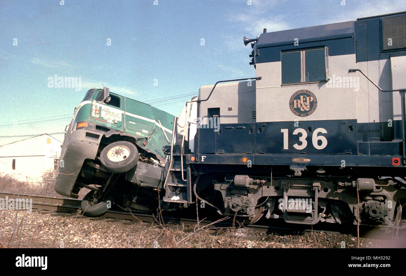 train hit a tractor trailer truck Stock Photo Alamy