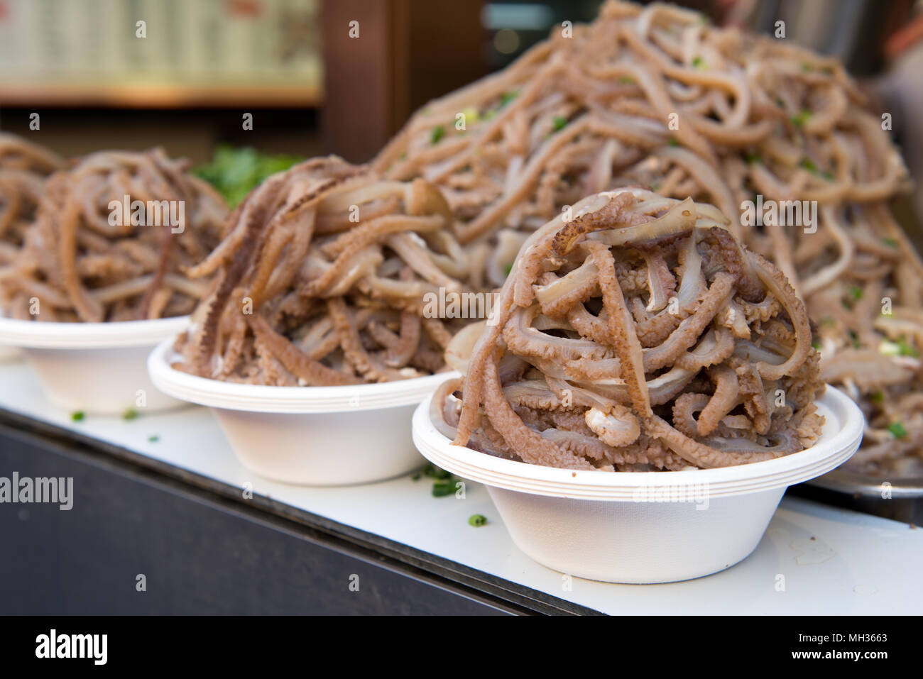 Chinese street food in Wangfujing street, Beijing China Stock Photo