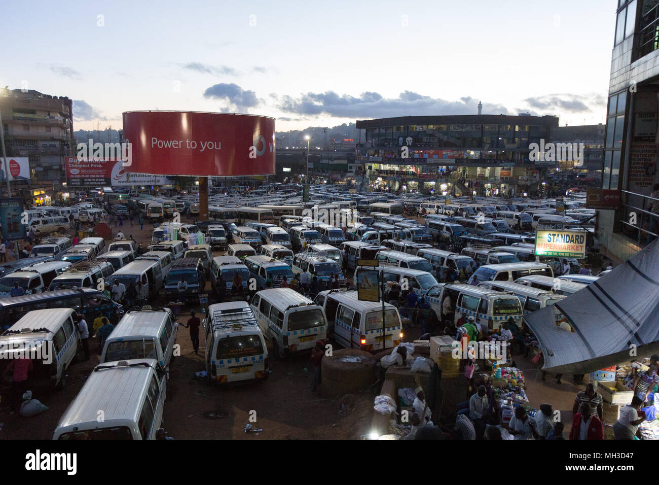 Kampala, Uganda. May 14 2017. A busy and crowded taxi park where countless drivers are seeking customers. Stock Photo