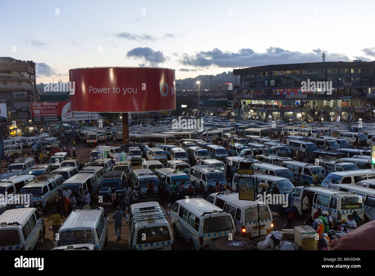 Kampala, Uganda. May 14 2017. A busy and crowded taxi park where countless drivers are seeking customers. Stock Photo