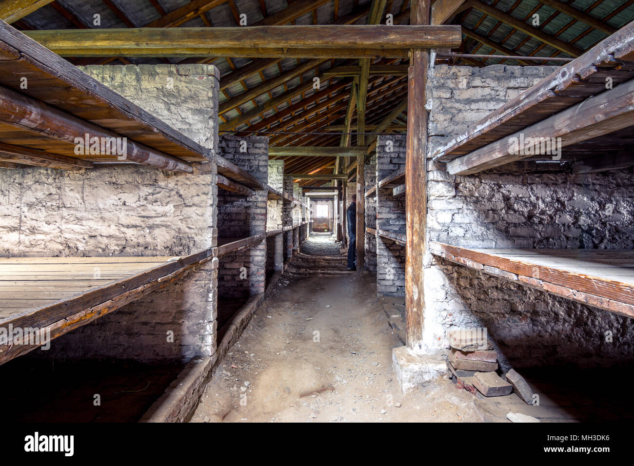 The interior of a barrack building showing how the prisoners were housed in bunk  beds and common toiletes at the Auschwitz-Birkenau Concentration Camp Stock  Photo - Alamy