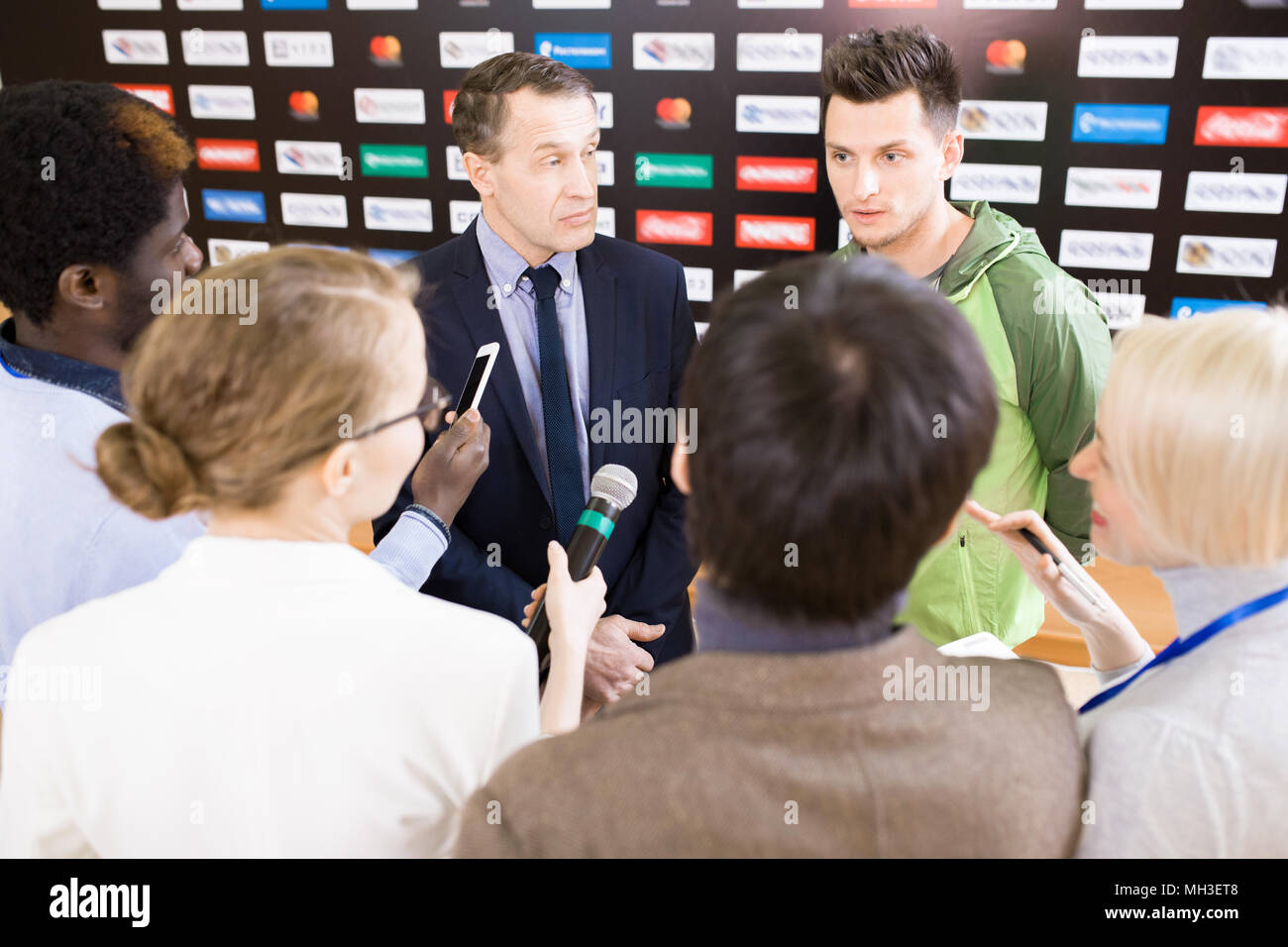 Sportsman Giving Interview Stock Photo