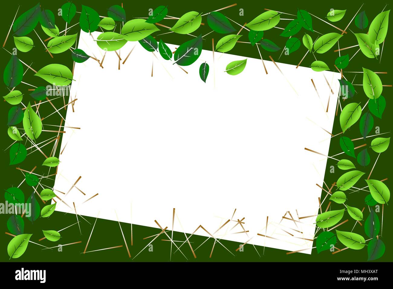 Environmental concept. Green leaves border frame with white (transparent) paper for text or image. Vector illustration, EPS 10. Stock Vector