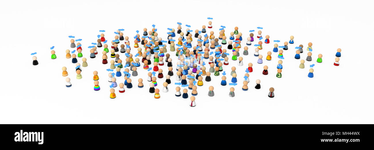 Crowd of small symbolic 3d figures, isolated Stock Photo