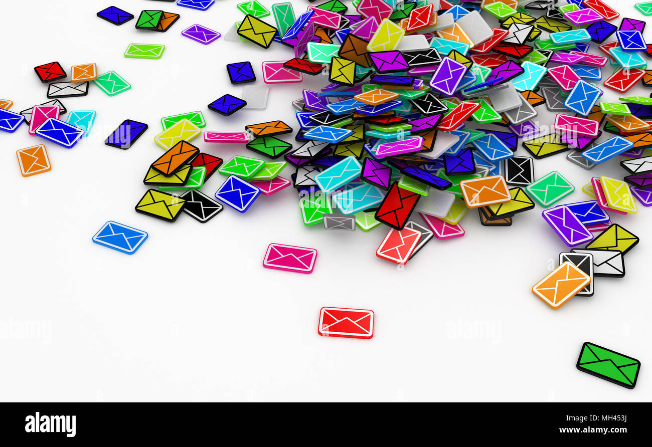 Many small 3d email message symbols, isolated Stock Photo