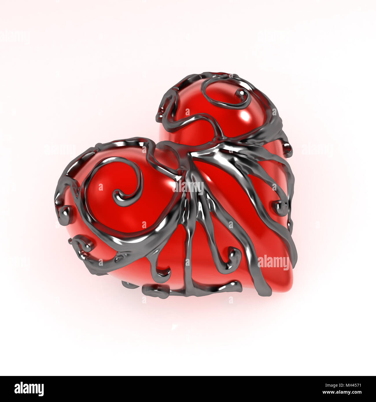 Red 3d heart enclosed in dark fretwork metal, isolated Stock Photo Alamy