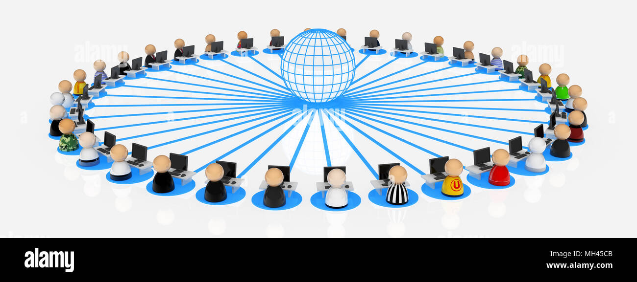 Internet Crowd Crowd of small symbolic 3d figures connected to the internet, isolated ...
