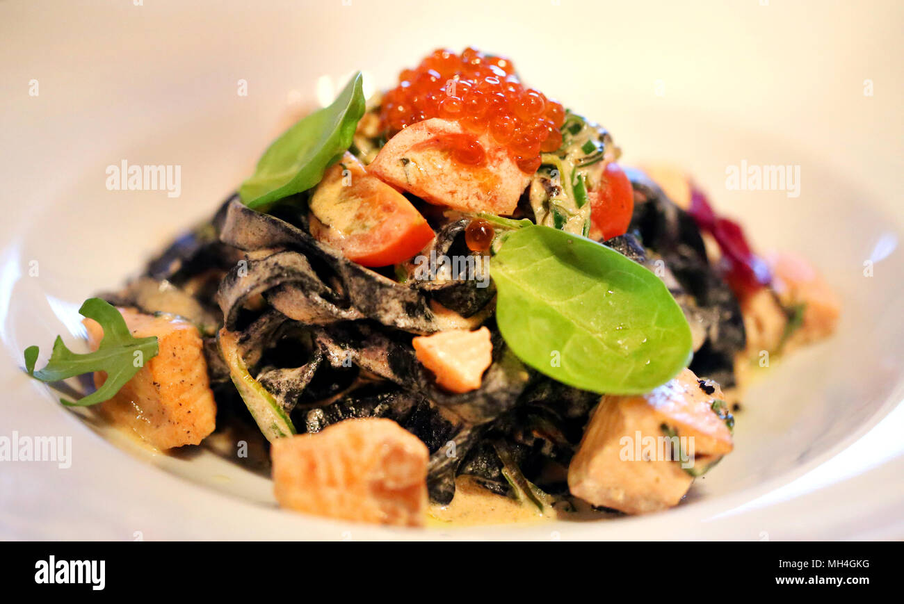 Photo of a beautiful tasty black pasta Stock Photo