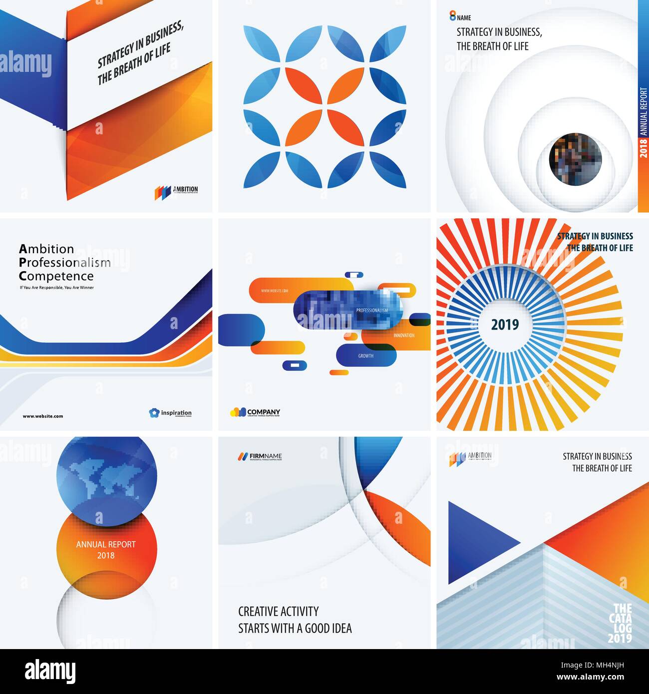 Design set of blue orange colourful abstract vector elements for modern ...