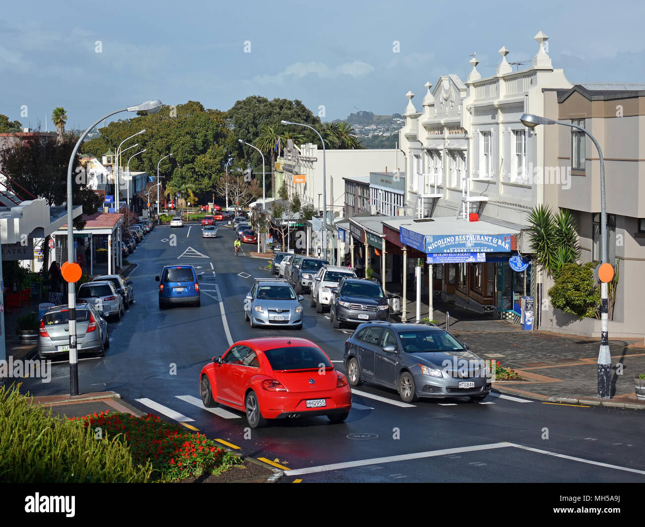 Auckland, New Zealand May 21, 2016 Shops, Cafes & Main Street of