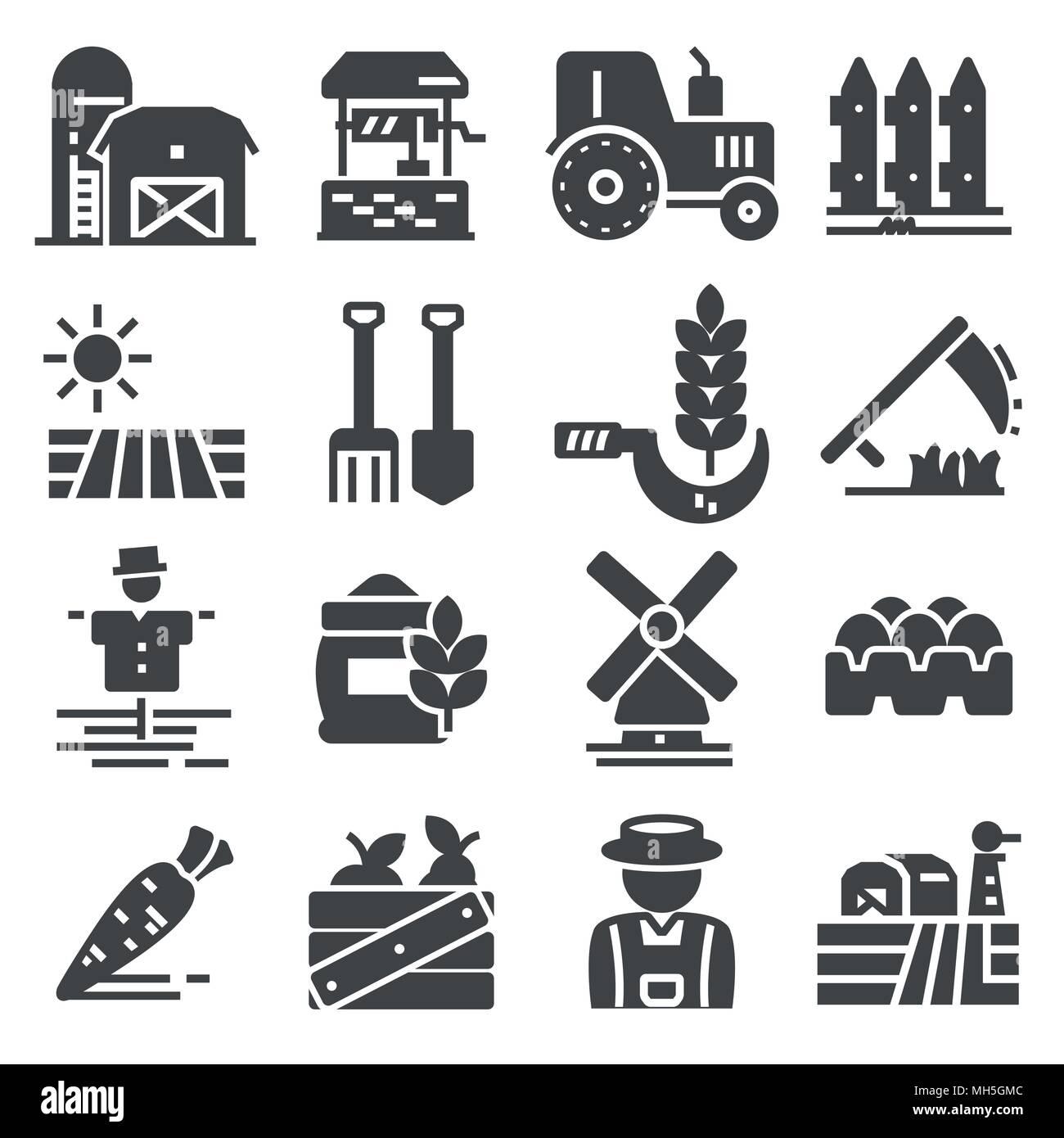 Vector black Agriculture and Farming icons set Stock Vector Image & Art ...