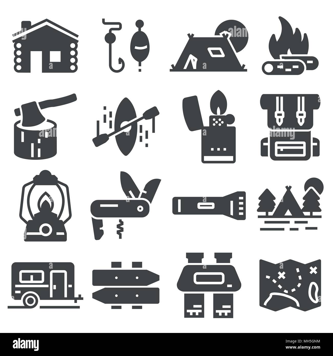 Hiking and Camping Icons Set. Vector illustration Stock Vector Image ...