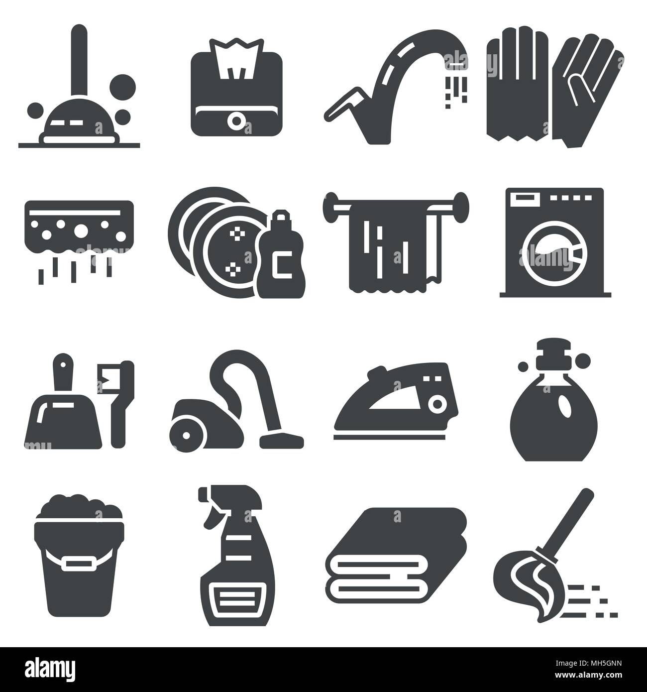 Cleaning service, icon set, services for cleaning and laundry in