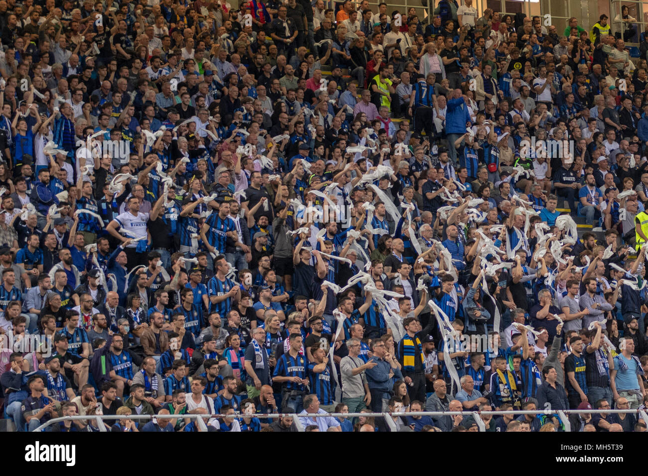 the Inter fans waving white handkerchiefs against the referee during the Italian "Serie A" match ...