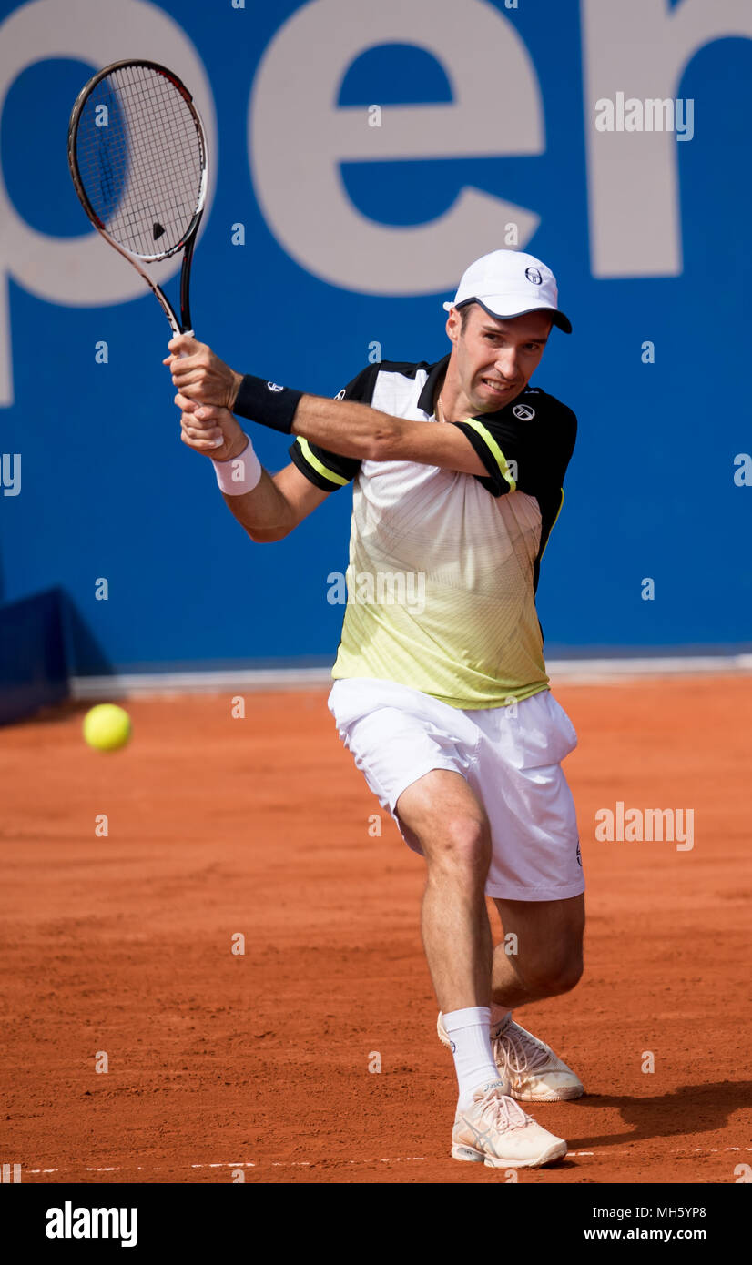 Munich, Germany. 30th Apr, 2018. ATP-Tour - Munich, Singles, Men: Mikhail  Kukushkin of Kazakhstan in action against Bachinger of Germany. Photo: Sven  Hoppe/dpa Credit: dpa picture alliance/Alamy Live News Stock Photo -