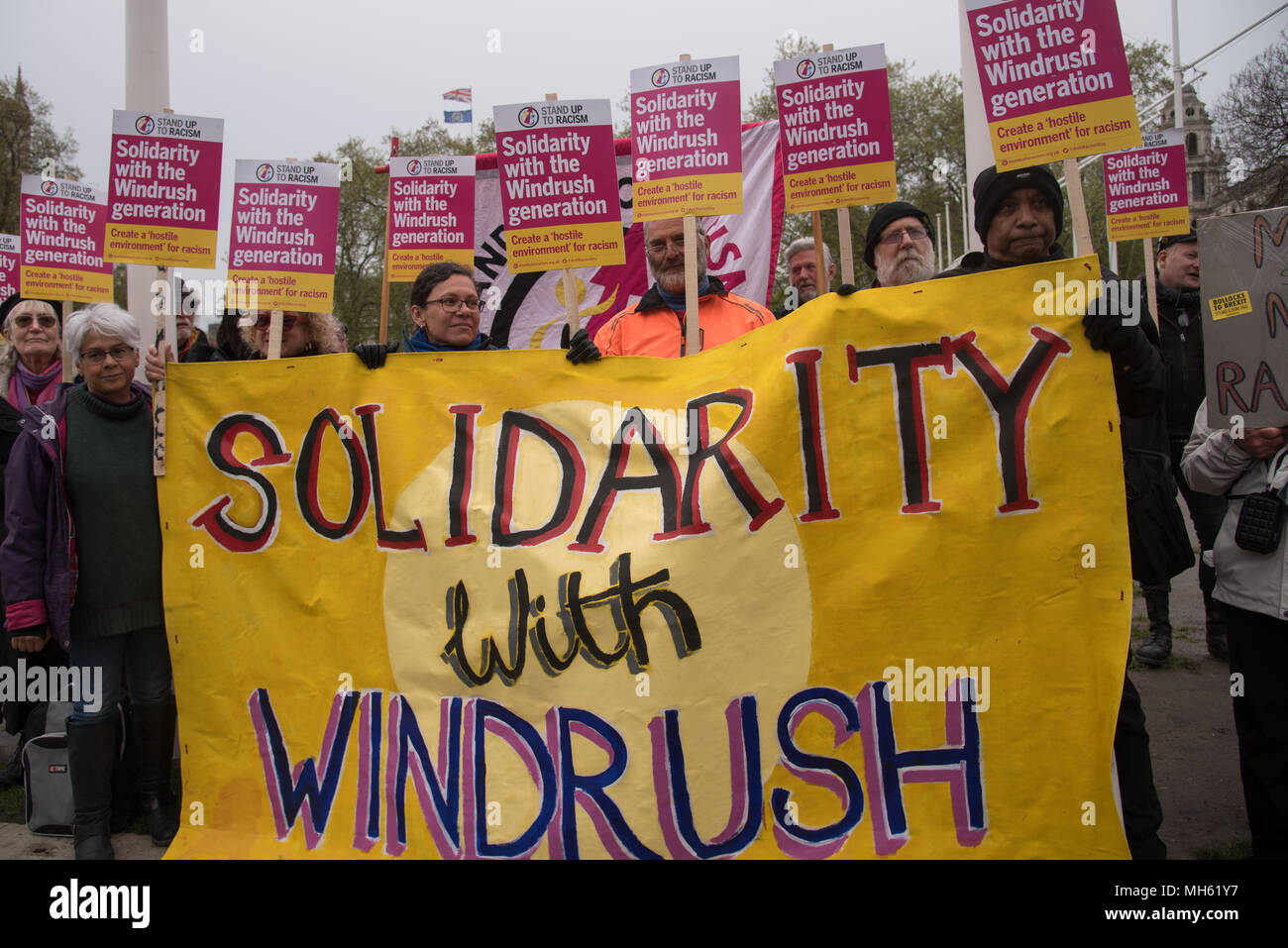 London, UK. 30 April 2018. Hundreds of supporters protest for Justice For Windrush - Scrap May's Racist Act Hosted by Stand Up To Racism during the debate in the Parliament on 30 April 2018 at Parliament Square, London, UK. Credit: See Li/Alamy Live News Stock Photo