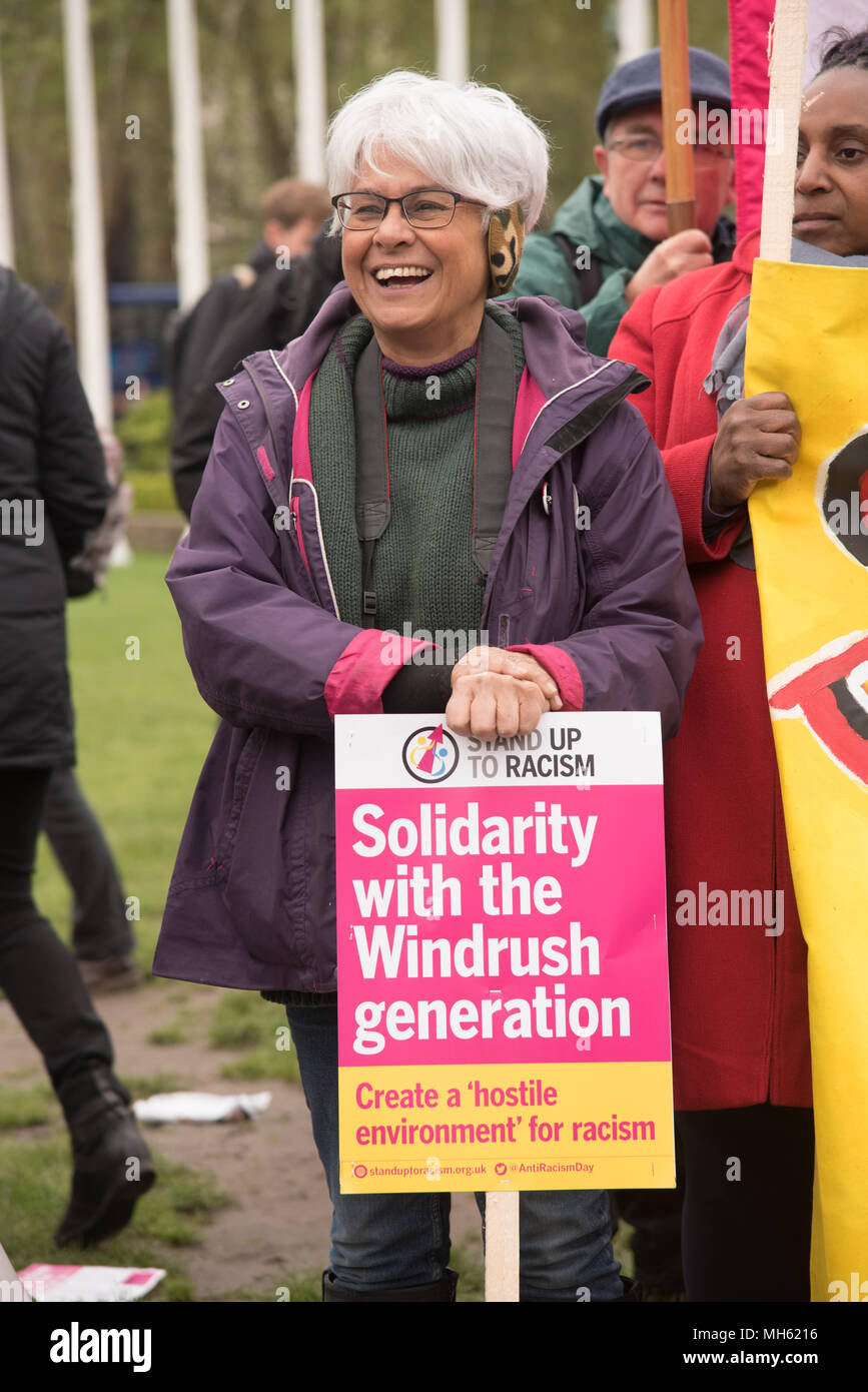 London, UK. 30 April 2018. Hundreds of supporters protest for Justice For Windrush - Scrap May's Racist Act Hosted by Stand Up To Racism during the debate in the Parliament on 30 April 2018 at Parliament Square, London, UK. Credit: See Li/Alamy Live News Stock Photo