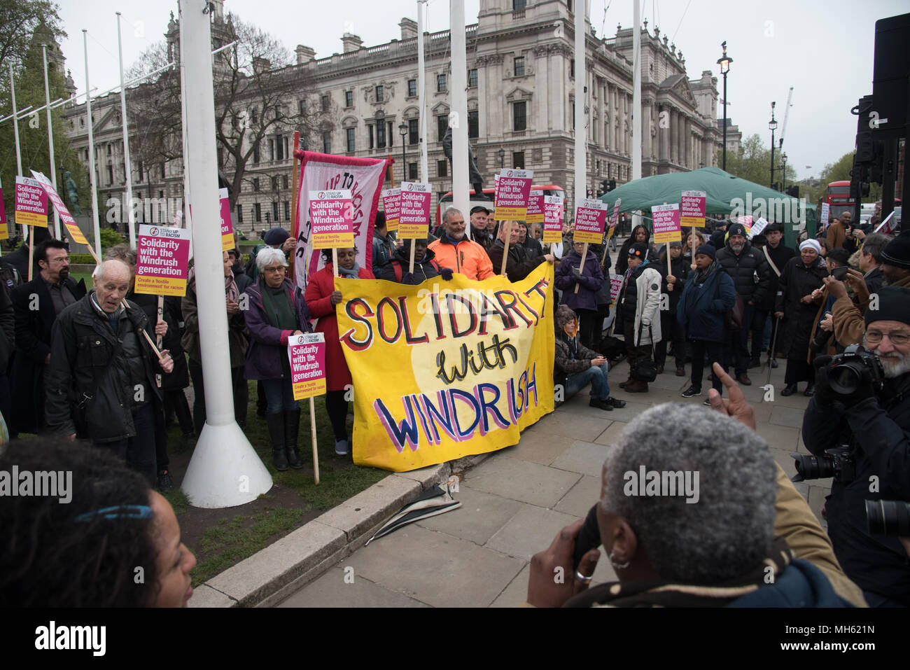 London, UK. 30 April 2018. Hundreds of supporters protest for Justice For Windrush - Scrap May's Racist Act Hosted by Stand Up To Racism during the debate in the Parliament on 30 April 2018 at Parliament Square, London, UK. Credit: See Li/Alamy Live News Stock Photo