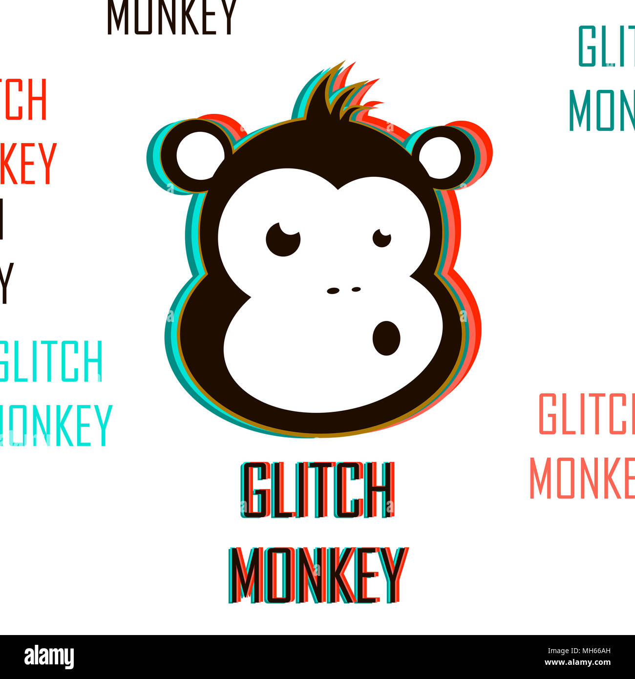 Vector monkey illustration with glitch effect. Modern style icon. Stock Photo