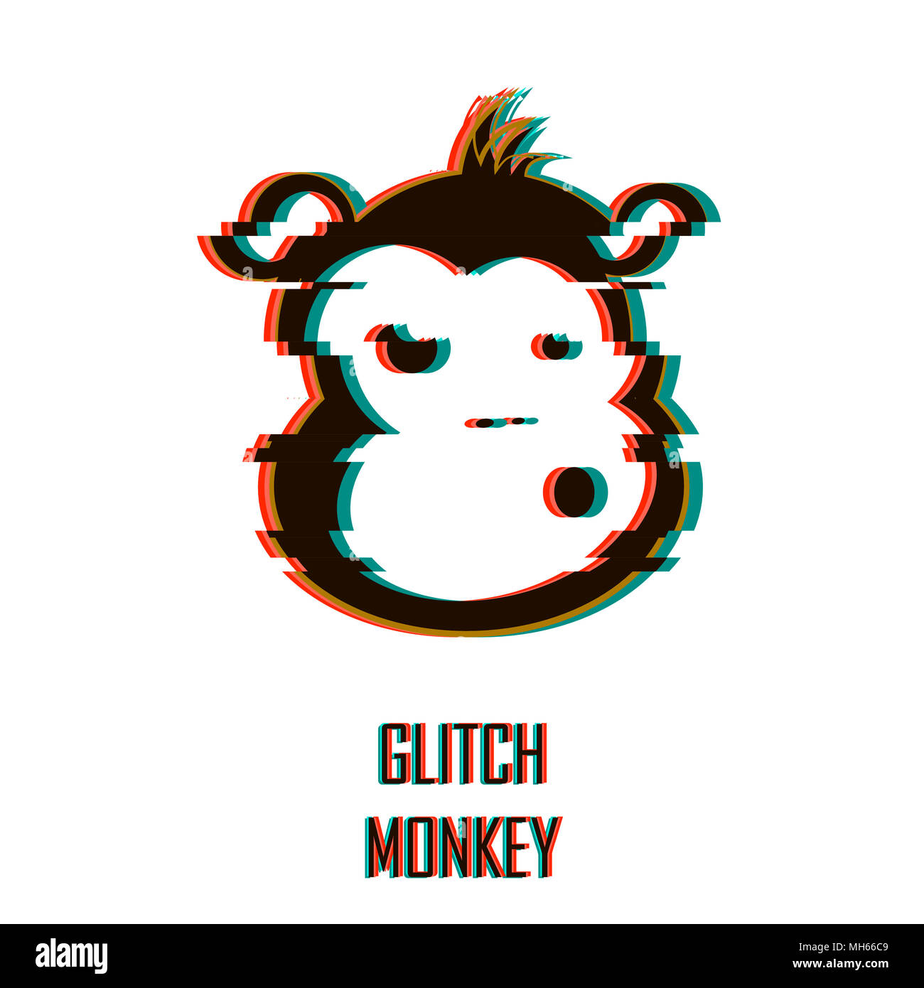 Image with TV glitch effect. Monkey vector illustration. Stock Photo