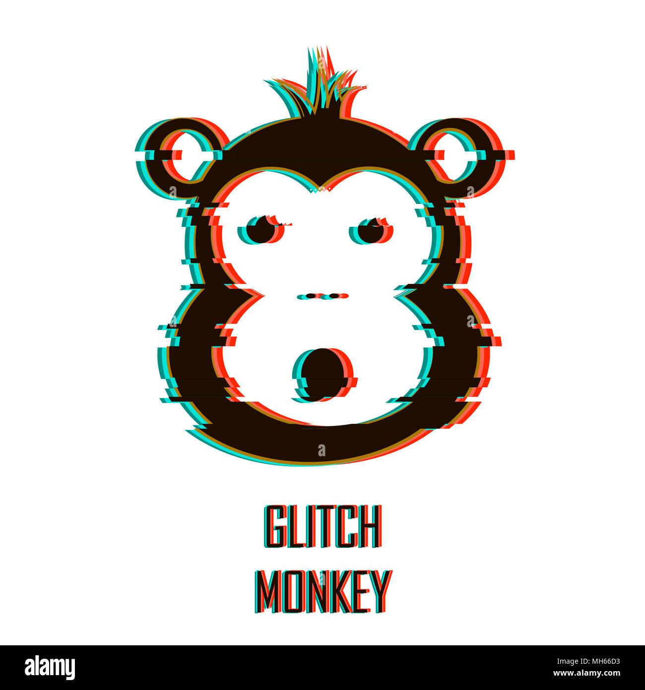 Surprised monkey icon. TV glitch effect. Modern style vector illustration. Stock Photo