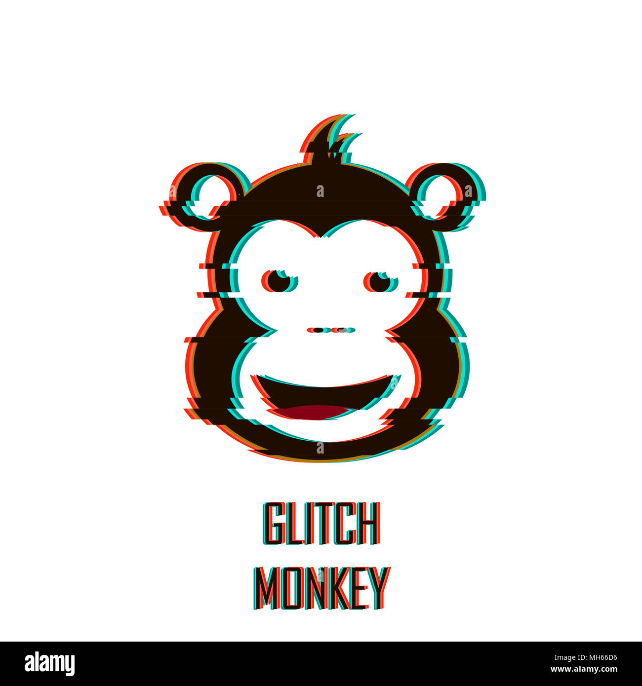 Smile emoji monkey. Vector illustration with TV glitch effect. Stock Photo