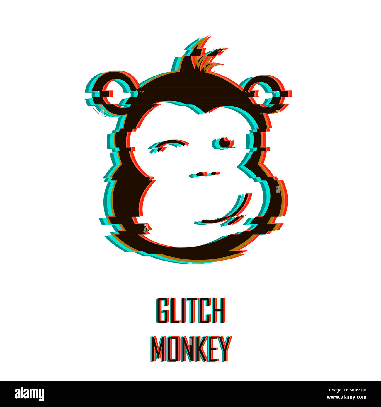 Winking monkey icon. Modern vector illustration with glitch effect. Stock Photo