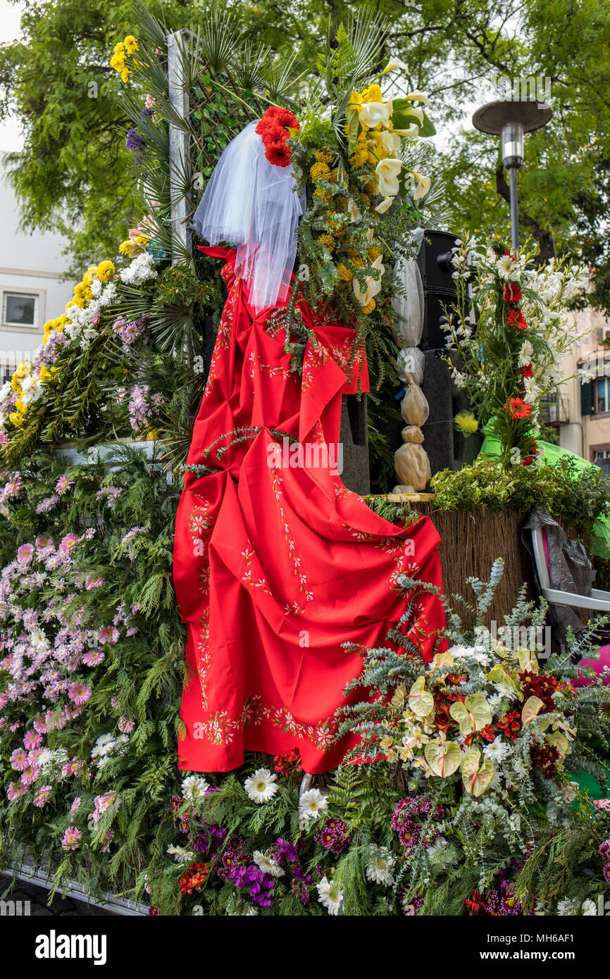 Funchal; Madeira; Portugal - April 22; 2018: Floral float at the Madeira Flower Festival Parade, Funchal, Madeira, Portugal Stock Photo