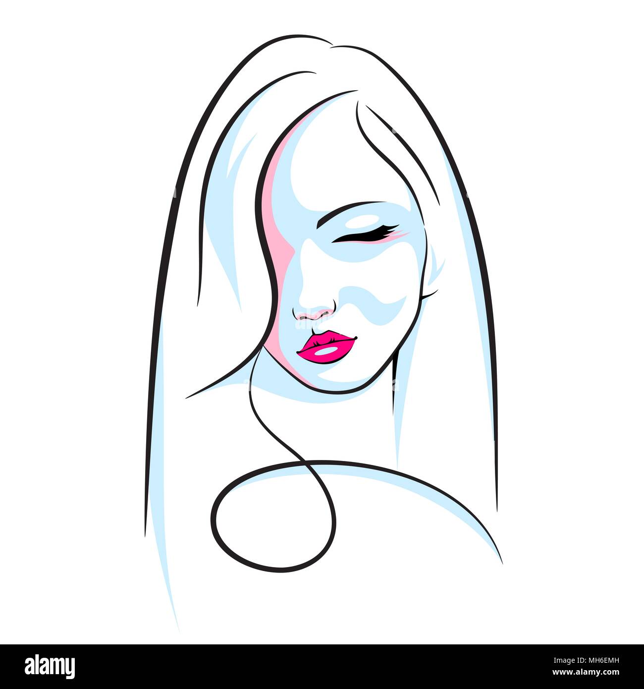 Girl head illustration. Eye, ear, hair, lips, neck Stock Vector Image