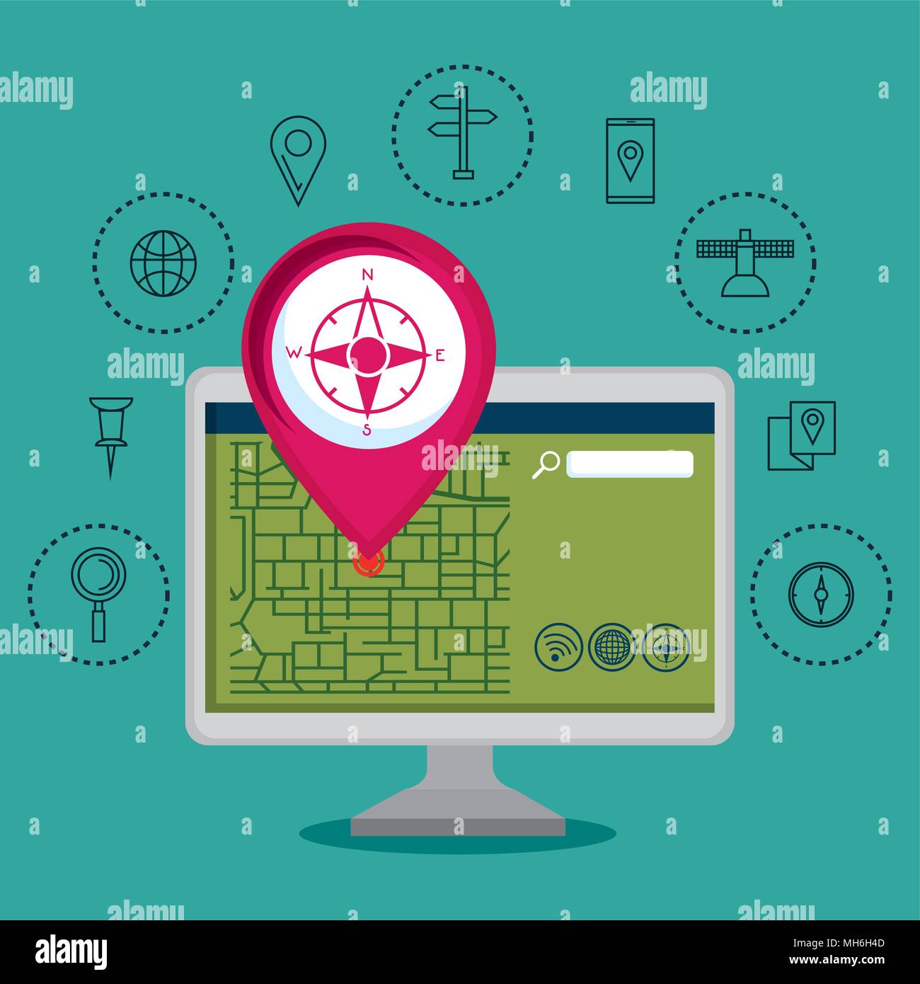 desktop computer with gps navigation software Stock Vector Image & Art ...