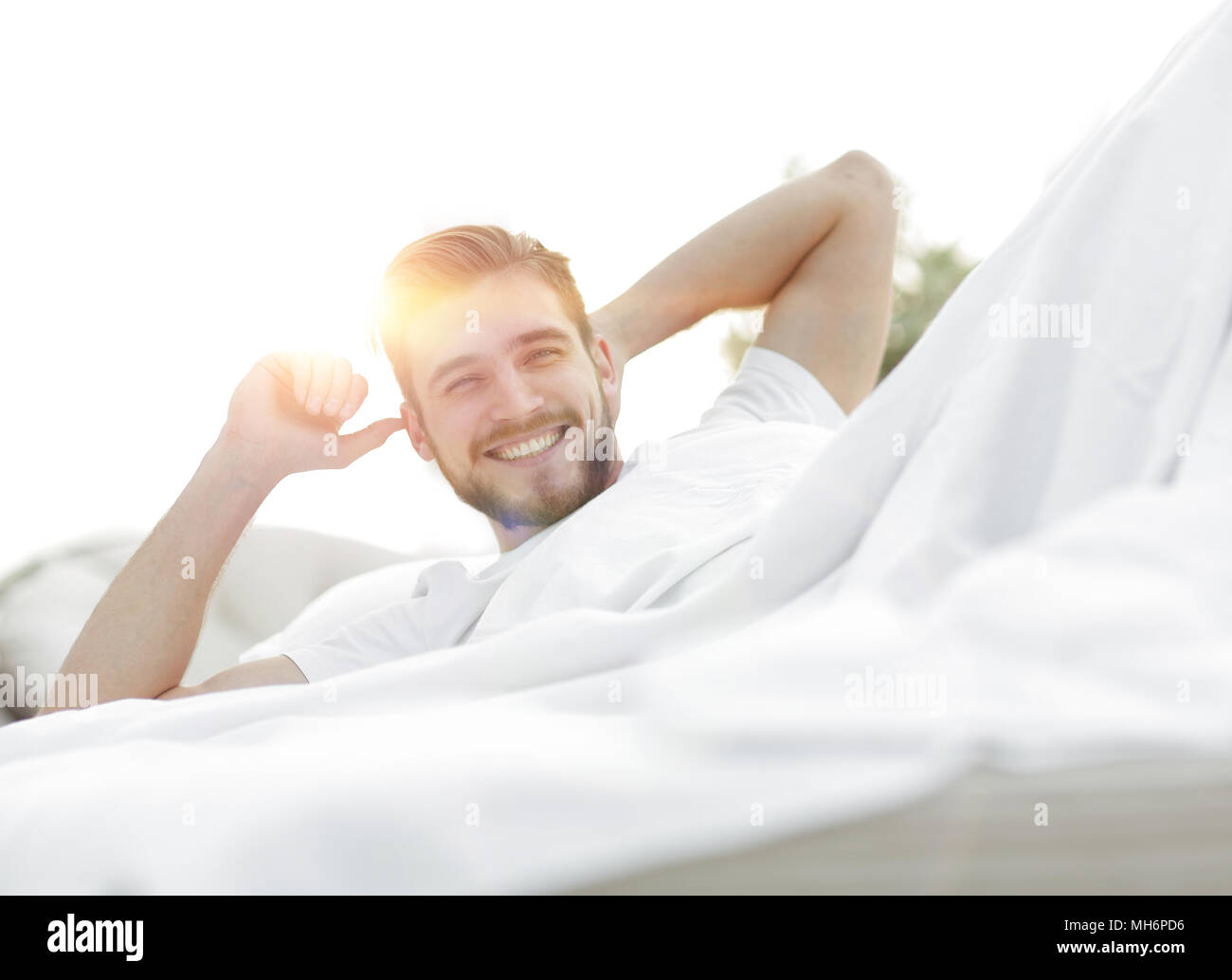 closeup.merry men lying on the couch. Stock Photo