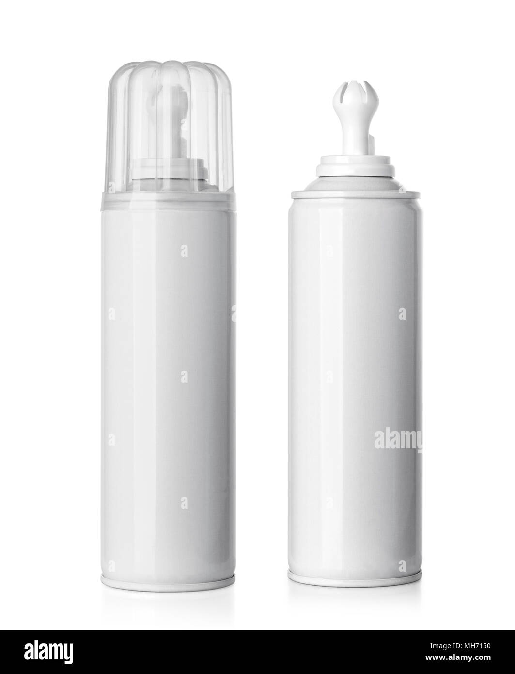 Open blank whipped cream can isolated on white background Stock Photo