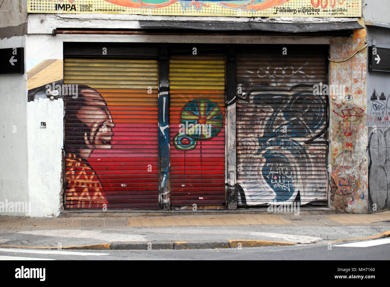 streetart on shutters in St Telmo, Buenos Aires, Argentina. Stock Photo