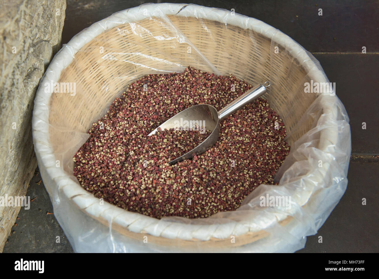Spicy Sichuan peppercorns for sale on Jinli Ancient Street, Chengdu
