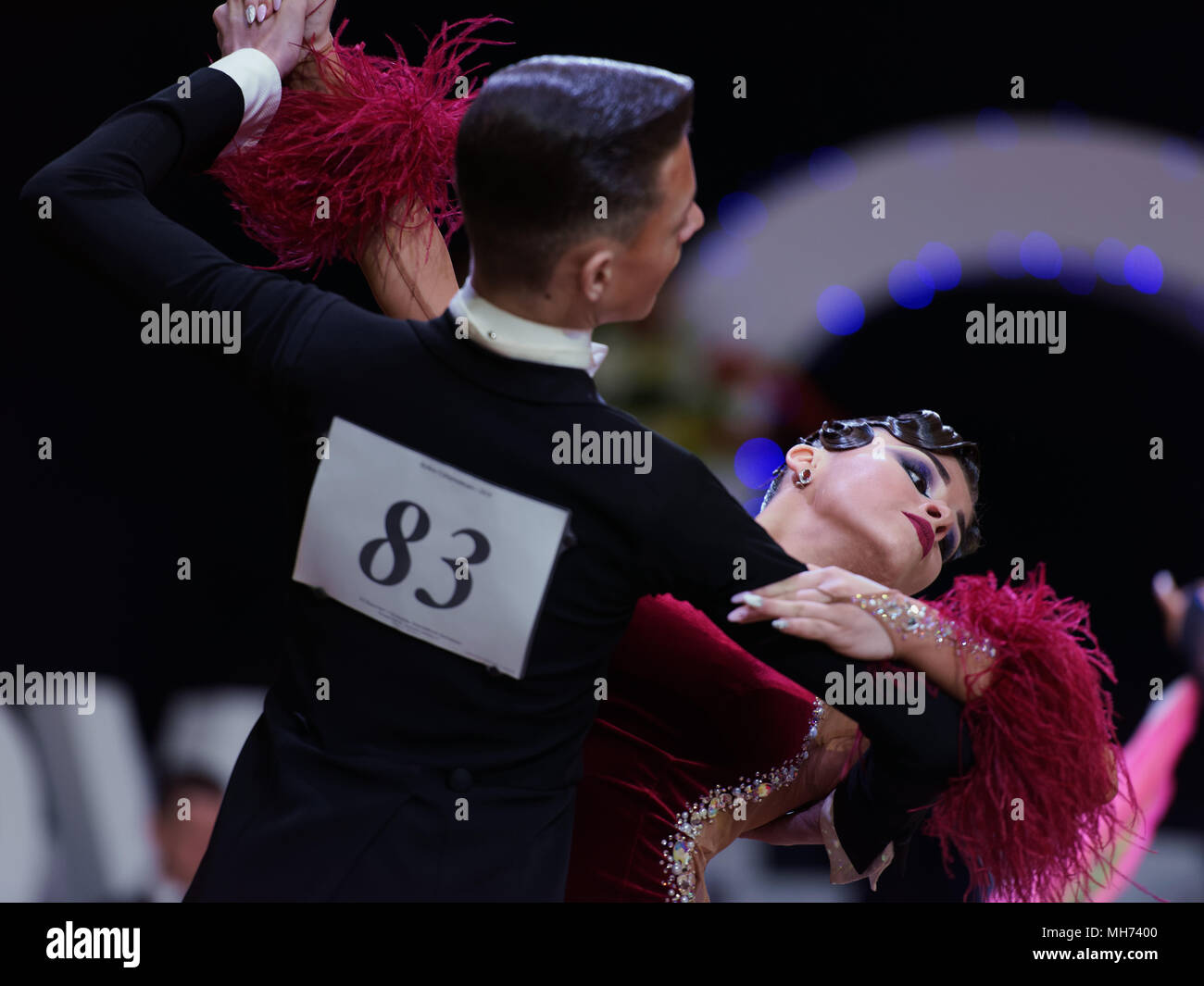 St. Petersburg, Russia - April 20, 2018: People compete in dancesport for Saint Petersburg Governor's Cup. 14th tournament includes WDSF International Stock Photo