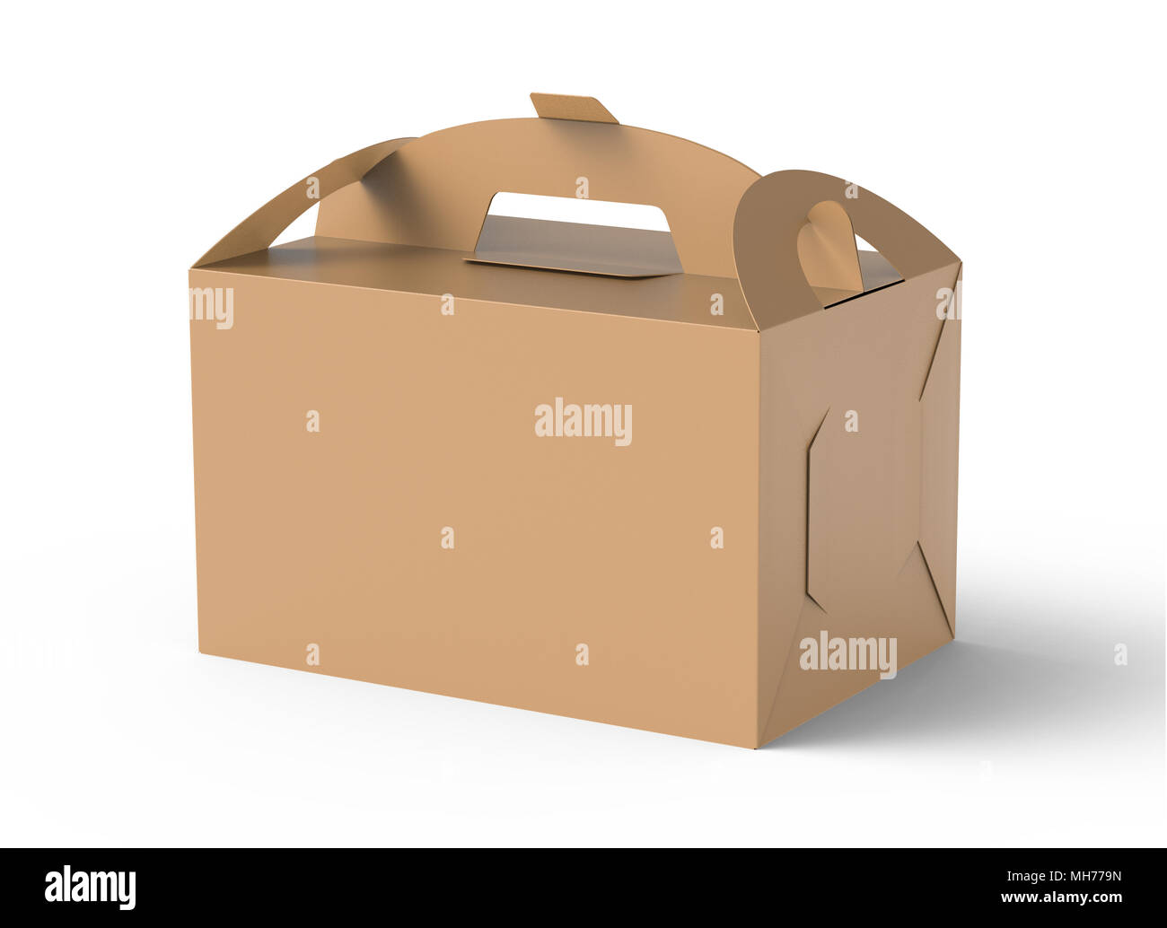 Kraft box with handle, gift or food carton package in 3d render for design uses Stock Photo