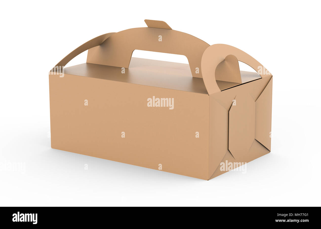 Kraft box with handle, gift or food carton package in 3d render for design uses Stock Photo