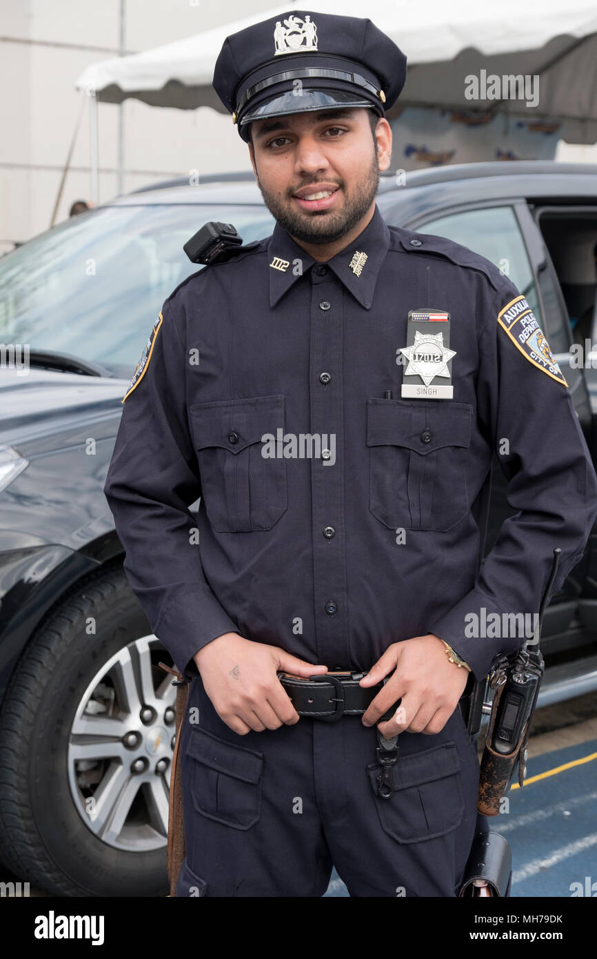 A Sikh Auxiliary policeman at the Vaisakhi 5k run in VIctory Field, Woodhaven, Queens, New York. Stock Photo