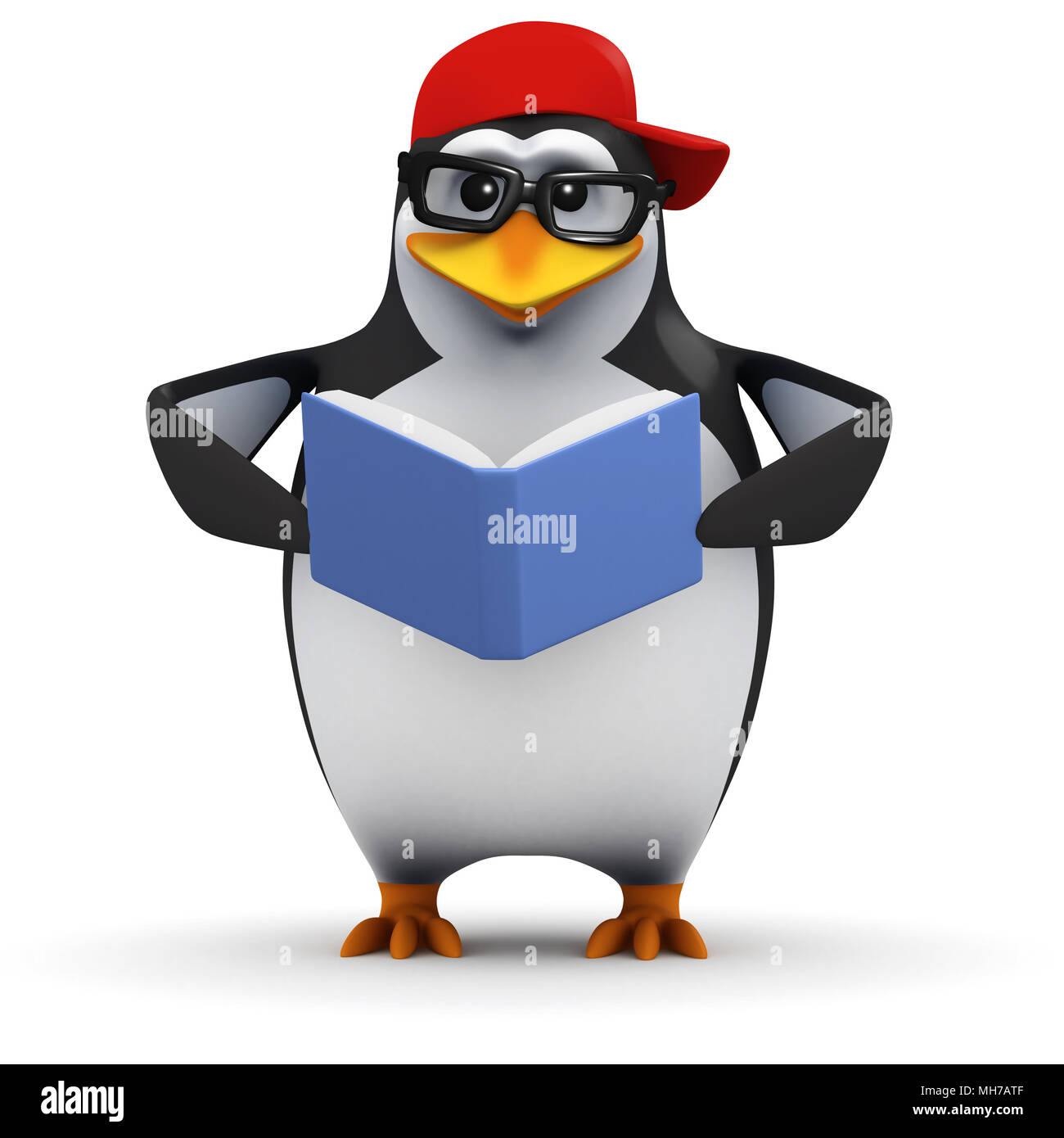 3d render of a funny cartoon penguin in a baseball cap reading a book Stock  Photo - Alamy
