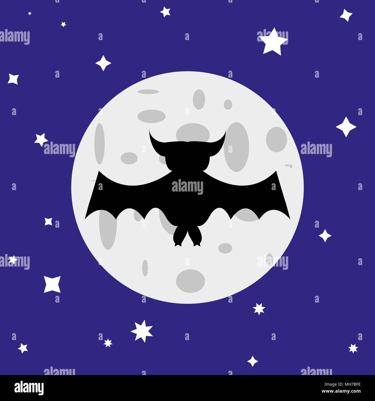 Halloween night illustration bat and moon Stock Vector