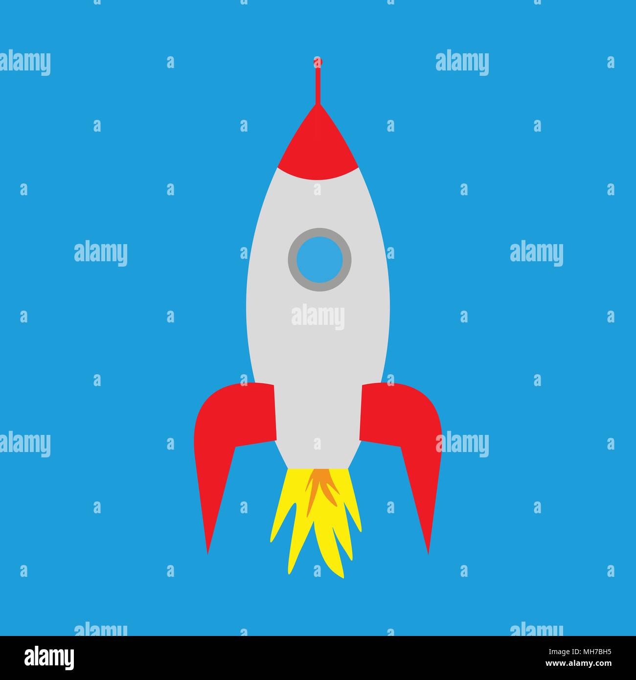 cartoon rocket on a blue background Stock Vector