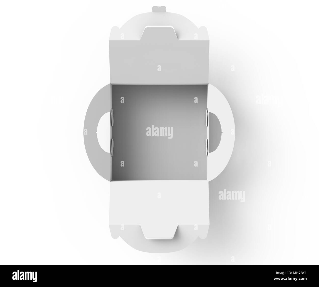 White box with handle, gift or food carton package in 3d render for