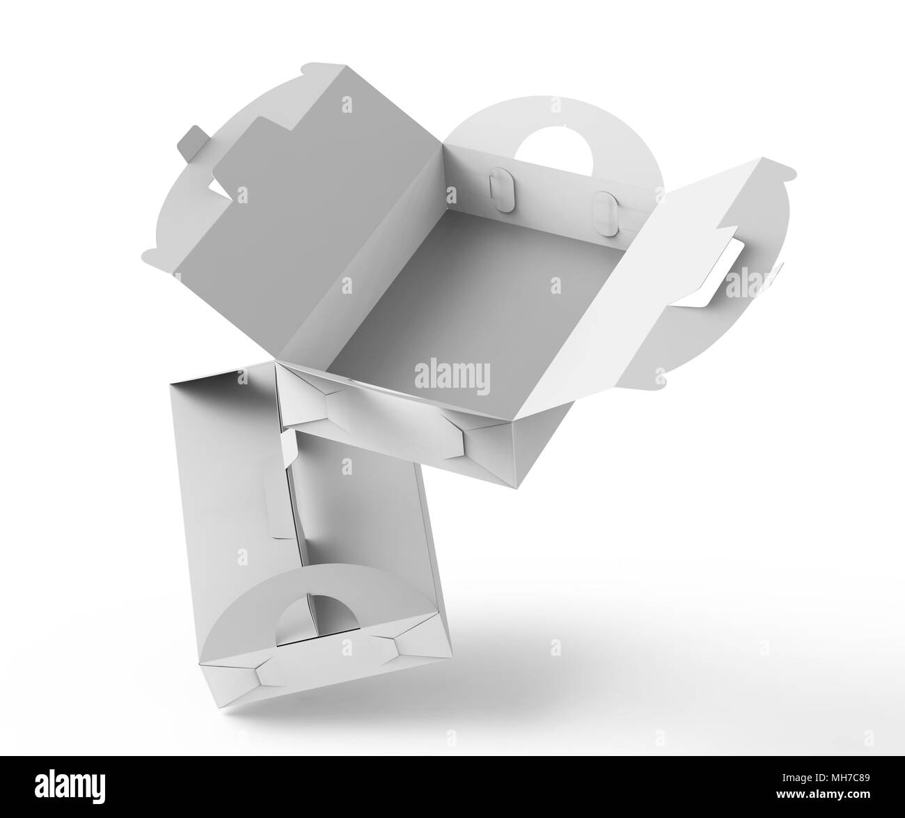 White boxes with handle, gift or food carton package in 3d render for design uses Stock Photo