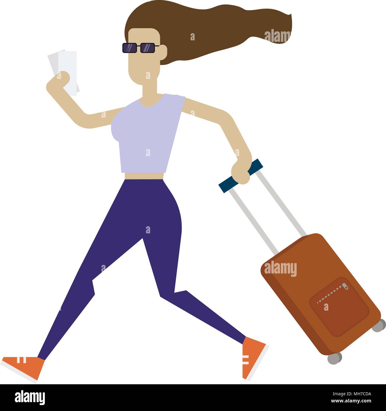 Young woman running with a suitcase. Stylish girl with a luggage bag.  Traveling concept. Vector illustration in flat style Stock Vector Image &  Art - Alamy