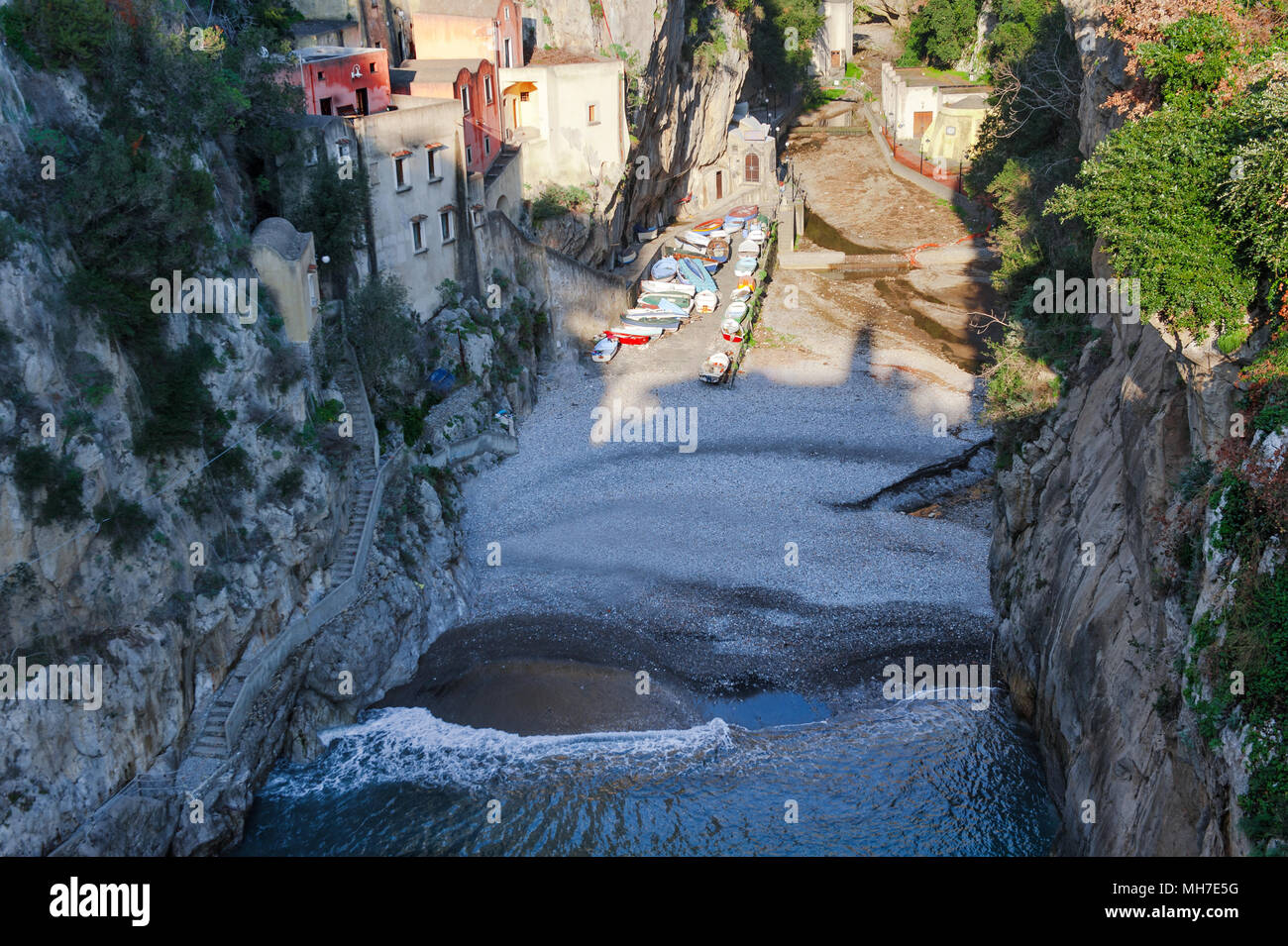 Furore Amalfi Coast Mediterranean Italy View Of The Fiord And The Beach Stock Photo Alamy