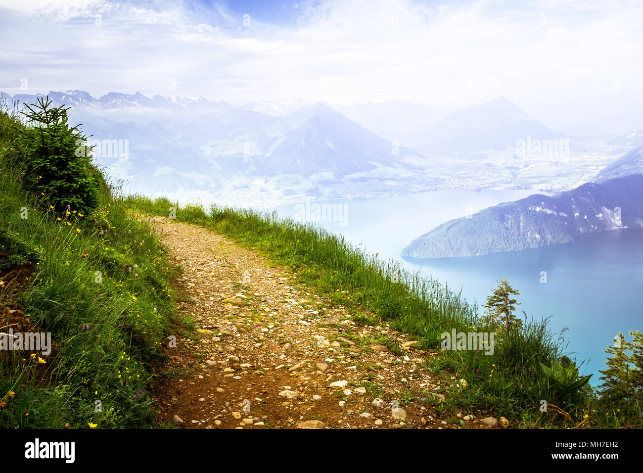Dangerous Hiking Path in Mountains Stock Photo