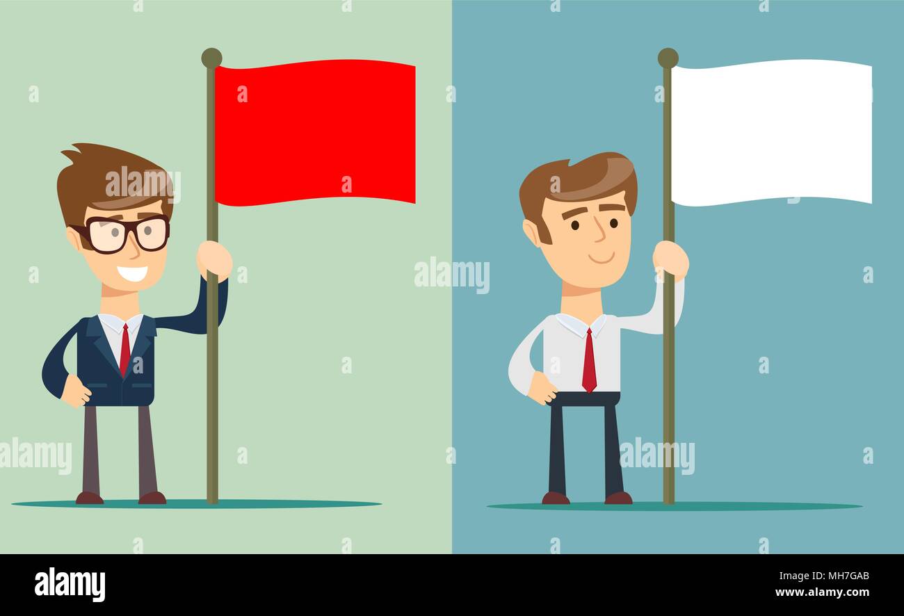 young man holding a red flag isolated on background Stock Vector